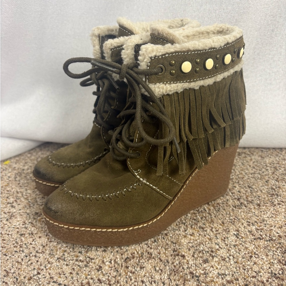 Sam Edelman Women’s Size 7 Kemper Wedge Booties Festival Anthropologie Boho‎ GUC